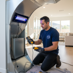 Gorgis Air Conditioning & Heating technician installing air purification and UV light system for indoor air quality